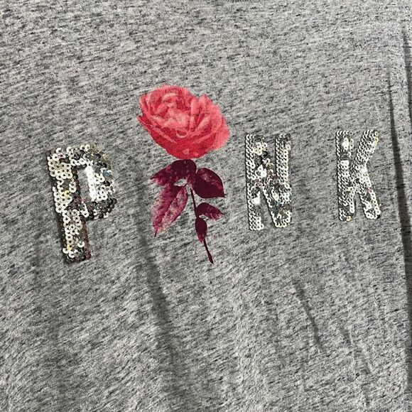 PINK Victoria’s Secret campus long sleeve, gray/rose with silver sequin bling M - Picture 2 of 4